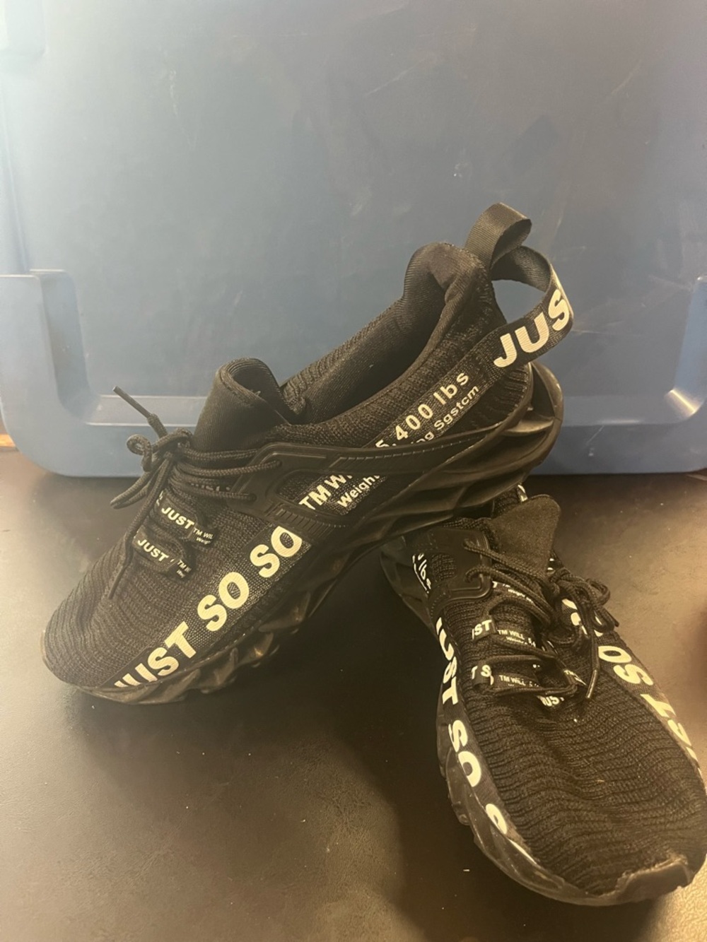 Black Athletic Sneakers with Bold 'JUST SO' Size- Euro44 US 10.5/11